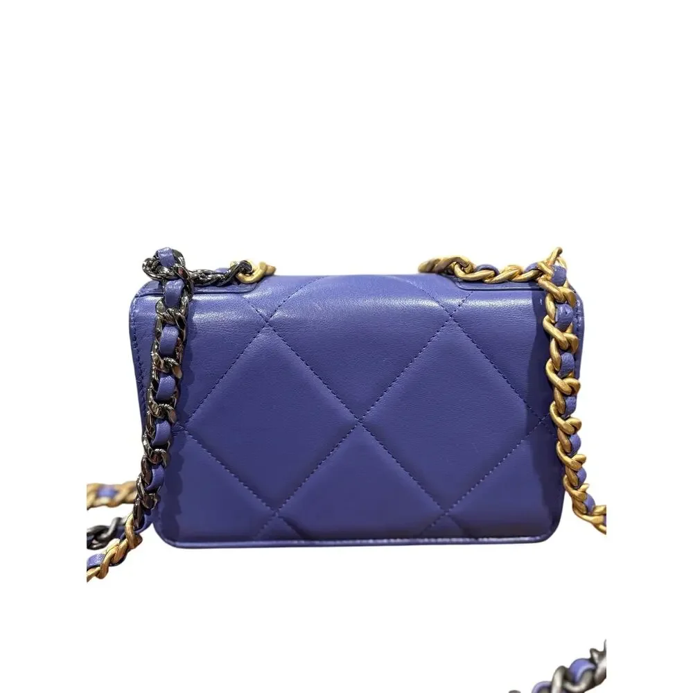 CHANEL 19 Matelassé 2-way Chain WOC Shoulder Bag Rare Purple with Card